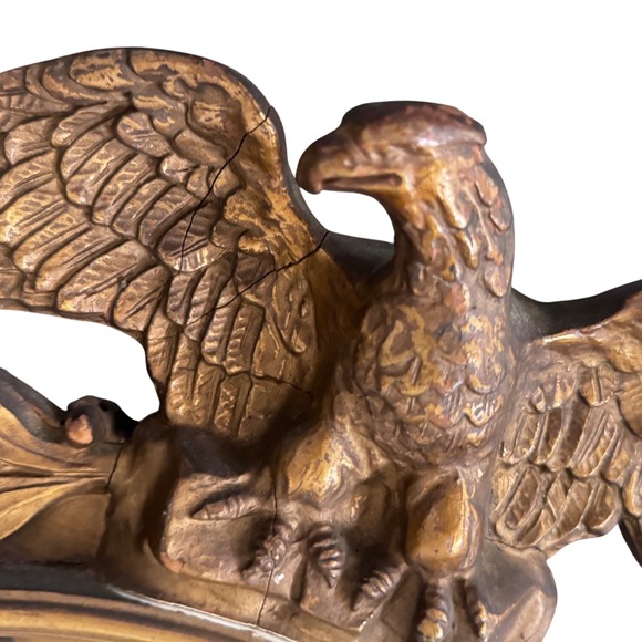 Vintage Old Mid 20th century Ornate Eagle Convex Round Mirror about 13x18" - Picture 8 of 10